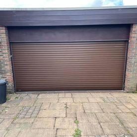 brown double garage door