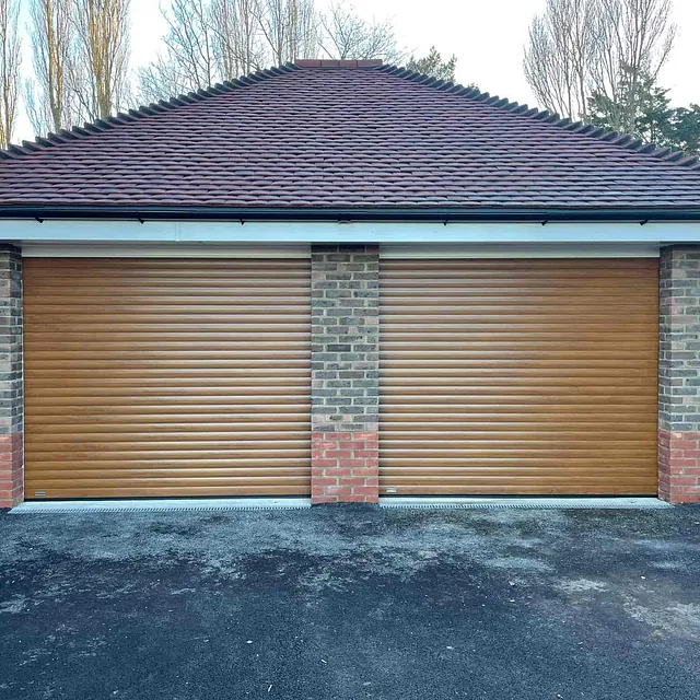 roller shutter door in golden oak